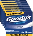 Goodys hodepine pulver ekstra styrke smertelindring, trippel handling hodepine relief med aspirin, acetaminophen og koffein, 24 greve, pakke med 6