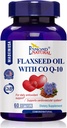 Flaxfrøolje med CO Q-10 (daglig antioksidant og kariovaskulær systemstøtte), GMP, naturlig produkt Assn-sertifisert, laget i USA - 400 mg, 60 Softgels