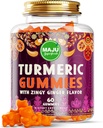Maju Superfoods Turmeric Curcumin Gummies 60ct, Zingy Ginger smak, svart pepper ekstrakt for forbedret absorpsjon og potens, gummer for voksne og barn