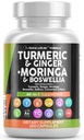 Clean Nutraceuticals Turmeric Moringa Supplement | Ginger Boswellia Saffron - Supplement for kvinner og menn med ceylon kanel, tart Cherry, Quercetin hvitløk Nettle Holy Basil - 1Pack