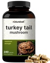 NatureBell Tyrkia Tail Mushroom Kapsler 15 000 mg Per servering, 240 greve 25:1 Frukting Kropp & Mycelium ekstrakt - Immun & Hjerne Helse Mushrooms Supplement.