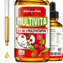 Flytende multivitamin for hunder – Katt multivitaminer for innendørs katter – 10-i-1 flytende hund vitaminer B-kompleks, C, D3 – Digestion, urinasjon, Hip & Joint, Hud & Coat – Cranberry Flavor – 2 Oz