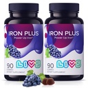 LIVS Jern Supplement for kvinner og menn med vitamin C, A, B3, B5, B6, B12, Biotin, sink og folat ikke-GMO, Glutenfri Chewable Supplement som Gummy for energiøkning og anemi støtte - 180 Antall