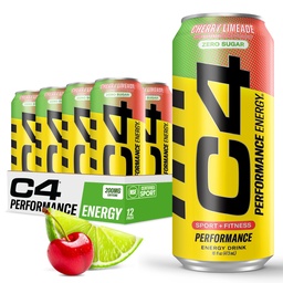 C4 Original Sukkerfri energidrink 16oz (pakke med 12) | Cherry Limeade | Pre Workout ytelsesdrink uten kunstige farger eller dyser