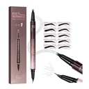 2-i-1 Curved Eyebrow Penn og Eyeliner med 10Stencils Brow, Microblading Eyebrow Penn med 4 Fork-Tip og kurvet presise tips, Vanntett og lang varig øyenbryn blyanter for kvinner, Myk svart