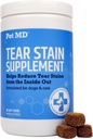 Kjæledyr MD Tear Stain Remover for hunder og katter - Antioksidant Eye Care Supplement med Lutein, Cranberry, & Omega 3 & 6 - Cat & Dog Tear Remover Chews for hvit og lys Fur - 60 ct