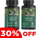 PlantFusion Vegansk jern og vitamin C Bundle - Premium Plant Basert Jern 25 mg og vitamin C 1000 mg for sunn energi nivåer og immun helse støtte