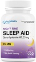 Puregen Labs Sleep Aid Caplets, Diphenhydramine HC1 25mg - 220 greve | Støtter dypere, Restful Sleeeping, Ikke Habit-Forming | Laget i USA