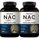 2 Pack NAC Supplement (N-Acetyl Cysteine) med Quercetin, 1200 mg per servering, 480 kapsler | dobbel styrke antioksidant støtte for immun-, lever- og lungehelse – ikke-GMO