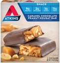 Atkins Caramel Sjokolade Peanut Nougat Snack Bar, Protein Snack, Høy i Fiber, 2g Sukker, Keto Vennlig, 5 greve