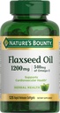 Naturens Bounty Flaksfrø og Omega 3, Diett Supplement, støtter kardiovaskulær helse, 1200 mg, Softgels, 125 ct