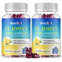 St John's Wort Gummies 600mg, 3 i 1 organiske herbal kosttilskudd for stress lindring, nervesystem støtte, med Ashwagandha & Holy Basil Extract for voksne og barn, ikke-GMO, Vegan, 120 ct.