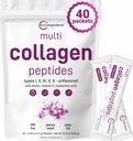 Mikroingredienser Multi Collage Peptides pulver, 40 Stick Packs | Type I, II, III, V, X + Biotin, Vitamin C & Hyaluronsyre | Unflavored | støtter hår, hud og felles helse | Keto, ikke-GMO