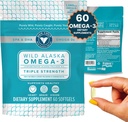 Trident Seafoods Pure Catch Wild Alaskan Fish Oil 1060mg Triple Styrke Omega-3 Fish Oil Supplement for kvinner og menn - EPA og DHA - 60 Ct. Daglige Citrus Soft Gel støtter hjerte, hjerne og visjon