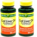 Spring Valley - Cod leverolje med vitamin A & D 100 softgels (pakke med 2)