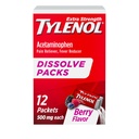 Tylenol ekstra styrke oppløselige pakker, 500 mg acetaminophen smertestillende og feber reduserer, On-The-Go pulver pakker for mindre smerter og smerter, ibuprofen- & aspirin-fri, Berry Flavor, 12 ct