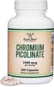 Krom Picolinat 1000mcg for sunn vektkontroll (høy absorpsjon og biotilgjengelighet) (300 Vegan Safe Capsules, Ikke-GMO, Glutenfri) ved doble tresupplement
