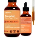 Turmerisk 3-i-1 flytende ekstrakt - Curcumin & Ginger, Svart Pepper - Naturlig Herbal Supplement - Immun og Brain Booster Tinktur (2 FL OZ)