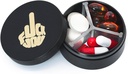 Små pille tilfelle 3 sammenligninger, metall rund bærbar pille boks, vanntett reisepilleorganisator, Pocket purse medisin vitaminholder EDC container (svart med finger)