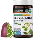BIO KRAUTER Resveratrol Gummies - 1000 mg styrke - 60 Vegan Chews - 98% ren trans Resveratrol Supplement - Antioksidant støtte