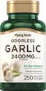 Piping Rock Odorless hvitløk Supplement 2400 mg | 250 Softgels | Høy potens Herbal ekstrakt | Ekstra styrke piller | Ikke-GMO, Glutenfri