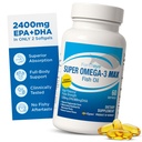 Super Max Omega-3 Fish Oil 2400 mg laget i Norge - høy potens Fish Oil Omega 3 kosttilskudd for kvinner og menn, triglyceridform med EPA og DHA Kosttilskudd Ingen fisk etter smaken sitron flavor