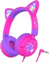 iClever Kids Hodetelefoner Katt Øre, LED Light Up, 85dBA Sikkert volum, Stereo lyd Toddler Hodetelefoner for reiseskole, Sammenleggbar 3,5mm Wired Kids Hodetelefon for iPad-tabletter, Meow Lollipop-Hot Pink