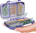 Reise piller Organizer - Moisture bevis bærbar vitaminholder med 7 sammenligninger, Kompakt kosttilskudd tilfelle for Purse Essential Medicine Kit fot reise Pocket Pharmacy med etiketter, lilla
