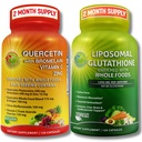 Immun & Cellular Support Bundle - Liposomal Glutathione 500mg med hele mat og Quercetin med Bromelain, vitamin C og sink hele matkomplekset - Vegansk, ikke-GMO, ren daglig helsestøtte