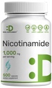 Vitamin B3 Nikotinamid 1000 mg Per servering – 500 kapsler, flush gratis niacin, essensiell B3 – støtter sunn hud og energi produksjon – ikke-GMO