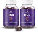 BeLive Iron Gummies - Multivitamin jern Supplement med vitamin C, A, B & Zinc, støtter blod oksygen, vegansk kosttilskudd for kvinner, menn og barn for vekst og utvikling - Grape Flavor