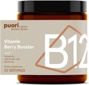 Puori Vegan Vitamin B12 Berry Booster pulver - 20 serveringer - B12 med nordiske vilde blåbær - høy i flavonider - for normal energiproduksjon og metabolisme - airy-free, vegetarisk, ikke GMO