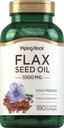 Piping Rock Flaksfrø Olje 1000 mg Softgel Kapsler | 180 greve | Cold Pressed Supplement | Ikke-GMO, Glutenfri
