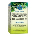 Naturlige faktorer Hele jorden og havet vitamin D3 125mcg (5 000 IU), vegansk bioforbedring, 60 vegetariske kapsler