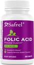 Safrel Folic Acid 400mg - Vitamin B9-400 tabletter, essensielle prenatal og postnatal vitamin for Fetal utvikling, rød blodcelleproduksjon, celle og neural utvikling