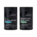 Idrettsforskning Dobbel styrke L-Theanine Supplement Suntheanine Softgels for fokus, avslapping og varsling med kokosolje 60 greve og Digestive Enzymes + Probiotika og Ginger Plante Basert 90 greve