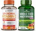 Helsome Wellness Liposomal Vitamin C Capsules (200 piller 1500mg Buffered) høy absorpsjon VIT C + hele mat multivitamin for kvinner - naturlige multivitaminer, mineraler, organiske ekstrakter Bungle