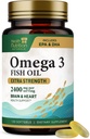 Omega 3 Fish Oil 2400 mg - Triple Styrke Omega-3 Kosttilskudd - Naturlig Hjerne Hjerte Helse & Immune Støtte - Fatty Aciders med EPA & DHA - Wild Fanget renset Fish Oil Supplement - 120 Softgels