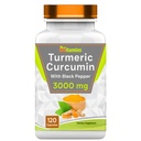 Tnvitaminer Turmeric Curcumin Capsules med svart pepper | 3000 MG - 120 Capsules | Extra styrke Golden Turmeric Curcumin Supplement | Ikke-GMO | Produsert i USA