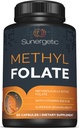 Sunergetic Premium Metyl Folat Supplement - med metylert vitamin B12 og vitamin B6 - Metabolsk aktiv folat som Magnafolat - Metylfolat 400 mg per kapsel - 60 kapsler