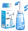 Neti Pot Sinus rengjøringsflaske 260 ML med 60 Nasal Vaske salt pakker og klistremerke termometer nese vaske renere trykk rengjøring Nasal irrigasjon for voksen og kid BPA gratis (Blue)