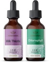 HERBAMAMA Herbal flytende dråper Kit - Bundle of Milk Thistle Extract 2 floz og flytende klorofyll 2 floz - Vegansk kosttilskudd flytende ekstrakt - ikke GMO, sukker og alkohol-fri - 2 pakke