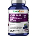 NusaPure Grape Seed Extract 40.000mg per Caps, 200 Vegan Capsules, Standardisert, Ikke-GMO, Glutenfri, Resveratrol