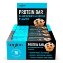 Legion Protein Bar Blåbærsmuffin - 100% Whey Protein, Soya Gratis Protein Barer med Prebiotisk Fiber - Lavt fett Sunn Protein Bar - Glutenfri, Naturlig Flavored, Lav Sukker Protein Bar (12 greve)