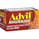 Advil Migraine Pain Reliever, Solubilisert Ibuprofen 200 mg, 80 greve, Flytende fylte kapsler, Kraftig Migraine Relief