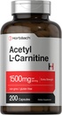 Horbäach Acetyl L-karnitin 1500mg | 200 kapsler | Ekstra styrke Supplement | Ikke-GMO & Glutenfri