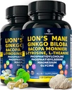 Organiske Lions Mane Supplement Kapsler - 240 ekte Mushrooms Lions Mane Capsules med Ginkgo Biloba Herb, Bacopa Monnieri, L Theanine, L Tyrosine - Mushroom Complex for daglig velvære