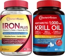 Legens oppskrifter Iron Bisglycinate & Krill Oil Bundle, Blod og energi støtte, felles, hjerne og øye helse støtte, ingen gluten, probiotika (60 kapsler) & Krill olje (60 Softgels)