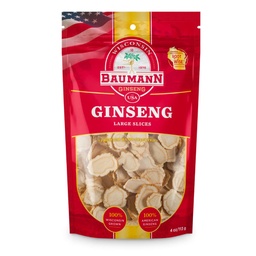 Baumann Wisconsin Ginseng - Large Slices 4 oz - 100% naturlig Panax Ginseng Urt, ren tørket amerikansk Ginseng for immunstøtte, forbedret fokus og energi