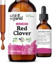 Wild & Organic Red Clover Extract Drops - Menopause Kosttilskudd for kvinner - 600 mg flytende rød Clover Tinktur - 1-måneders forsyning - Trifolium Pratense Blossom - Sukker & alkohol-fri - 2 oz